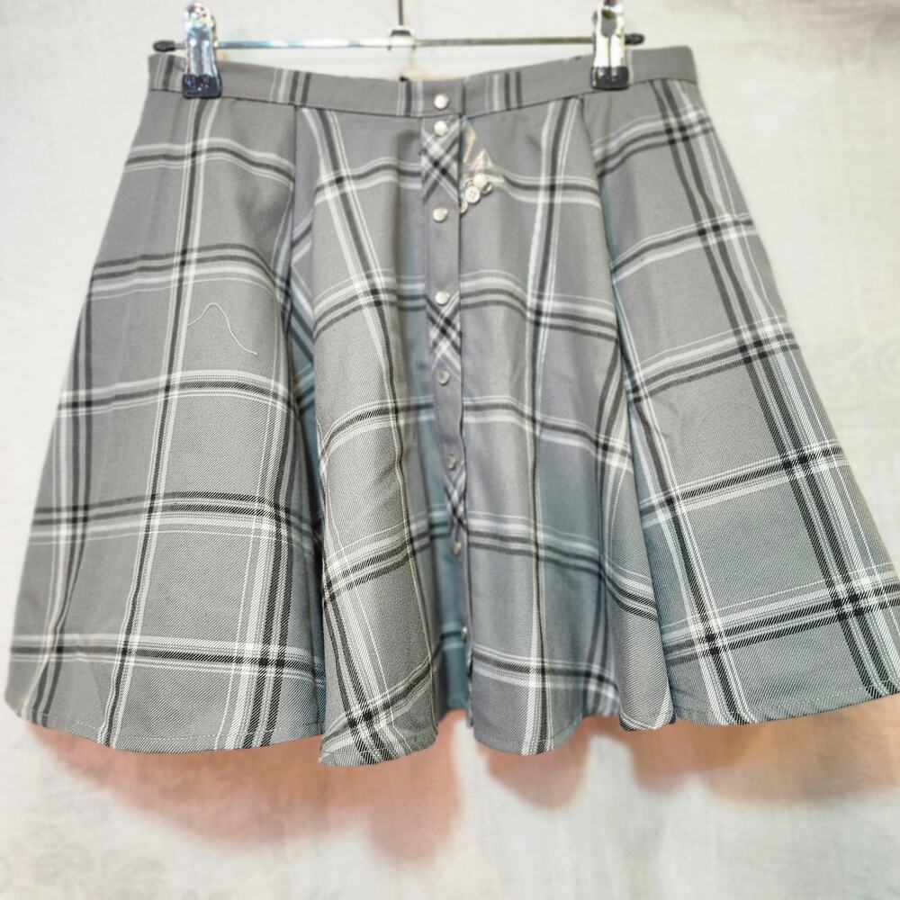 NWT Dixxon Size Small Grey Plaid Short Pleated Skirt Punk Vibe Button zipper